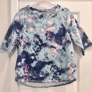 Talbots Tie Dye Cotton Half Sleeve Pullover - Blue, Pink - Size L